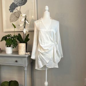 Zara Satin Effect White Wrap Shirtdress